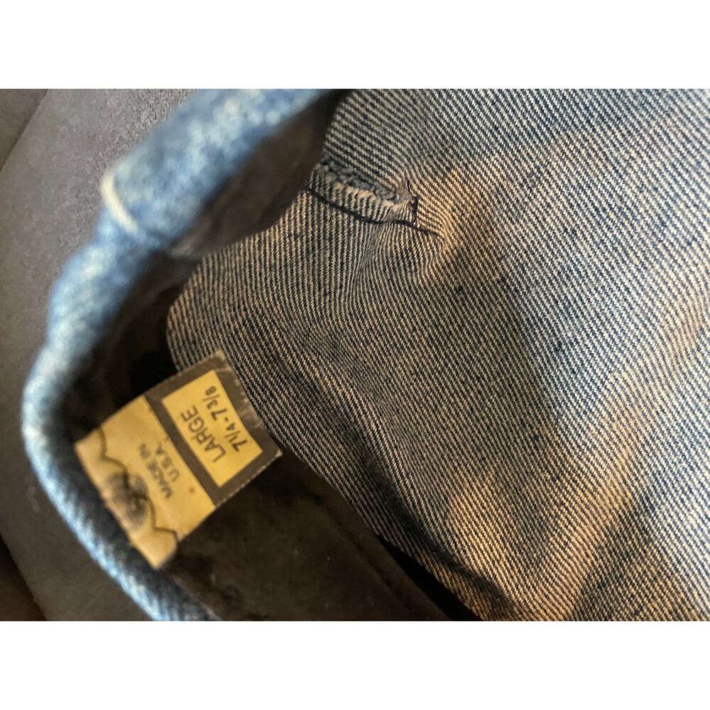 Vintage Made in USA Denim Newsboy Cap Large 7 1/4-7 3/8 Blue Jean Cabbie Hat - Picture 3 of 3
